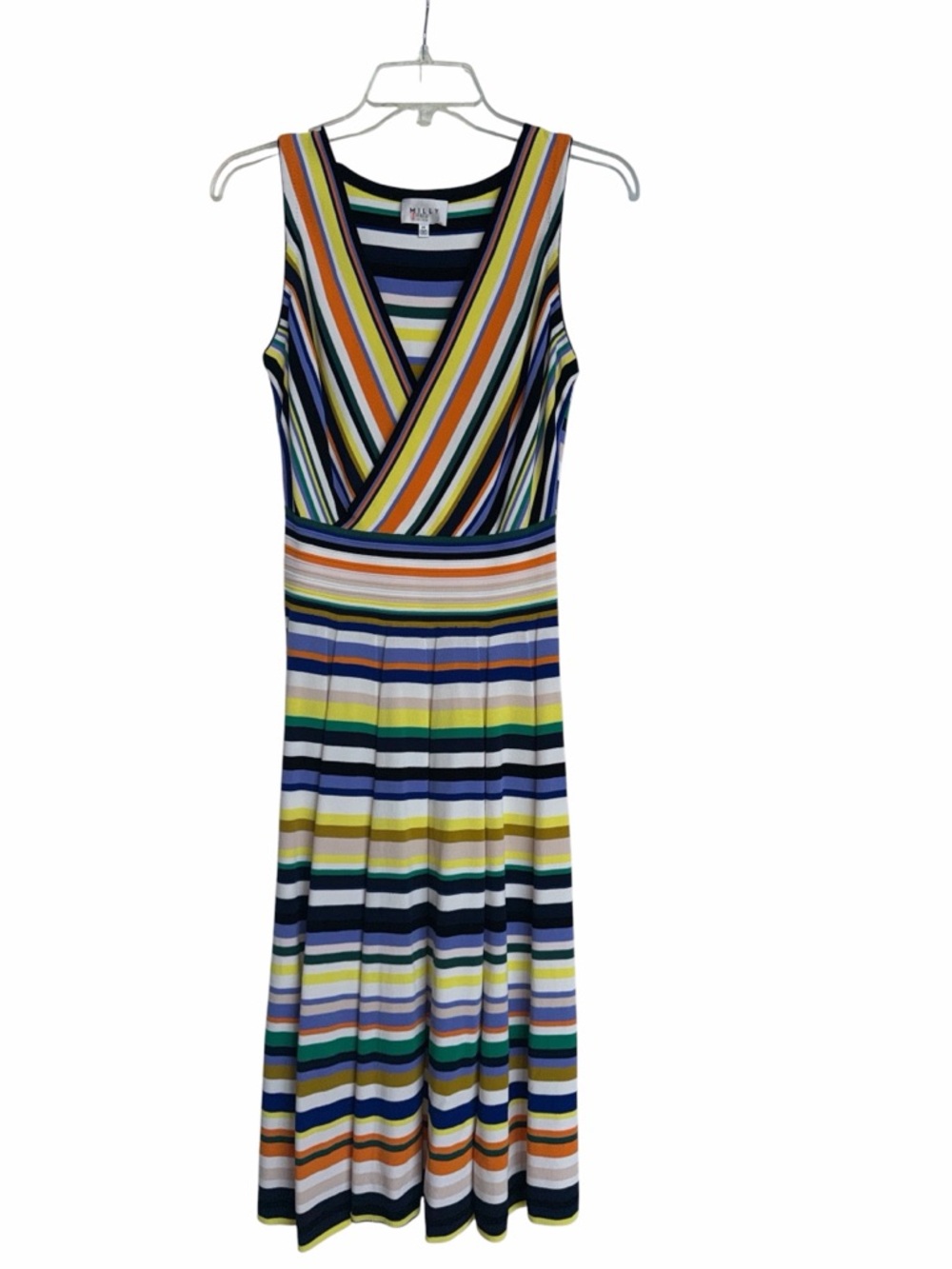 Milly Women A-Line Midi Stripped Knit Pleated Sleeveless Multicolor Dress Size M - Picture 2 of 10